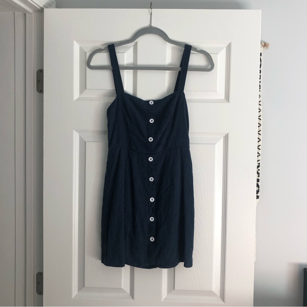 Navy Blue Mini Dress w/ White Buttons